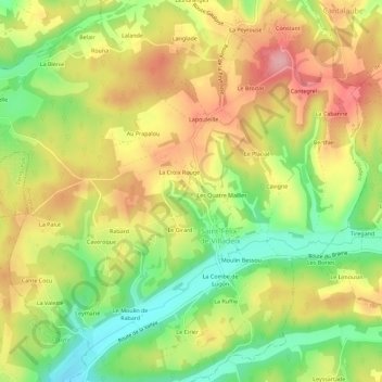 Mapa topográfico Combe du Rat, altitude, relevo