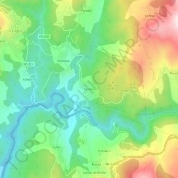 Mapa topográfico Fentáns, altitude, relevo
