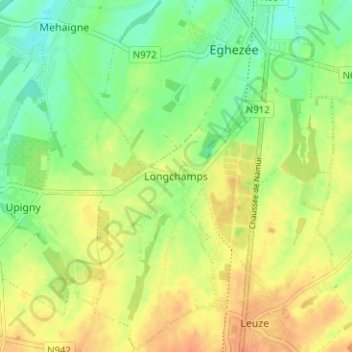 Mapa topográfico Longchamps, altitude, relevo
