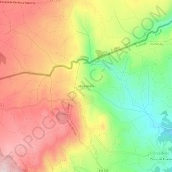 Mapa topográfico São Caetano, altitude, relevo