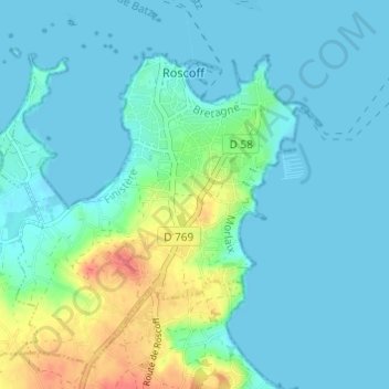Mapa topográfico Kermenguy, altitude, relevo