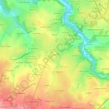Mapa topográfico Le Landreau, altitude, relevo