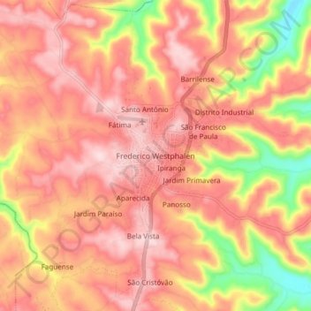 Mapa topográfico Frederico Westphalen, altitude, relevo