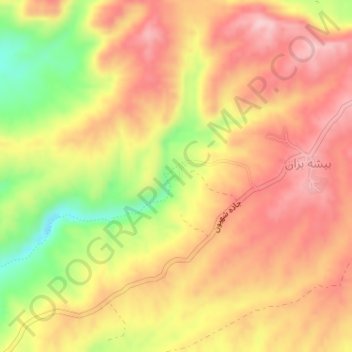 Mapa topográfico دره ارواح, altitude, relevo