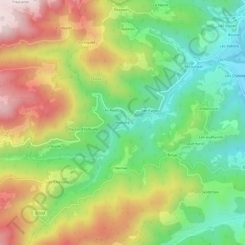 Mapa topográfico Beaume, altitude, relevo