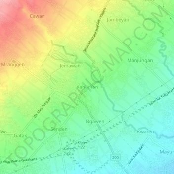Mapa topográfico Kahuman, altitude, relevo