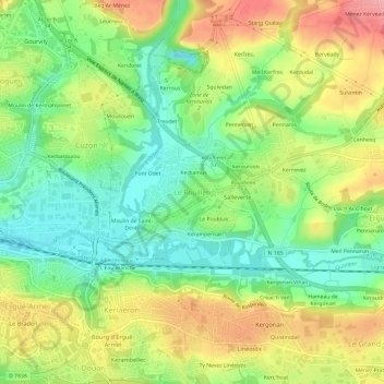 Mapa topográfico Le Rouillen, altitude, relevo