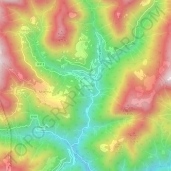 Mapa topográfico Turano, altitude, relevo