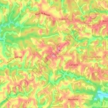 Mapa topográfico Deshauteurs, altitude, relevo