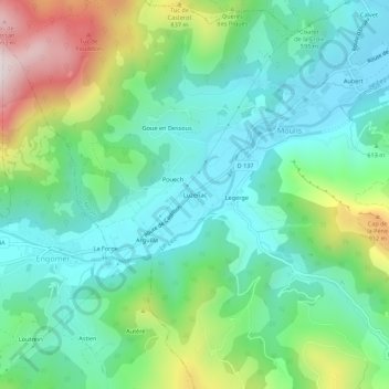 Mapa topográfico Luzenac, altitude, relevo