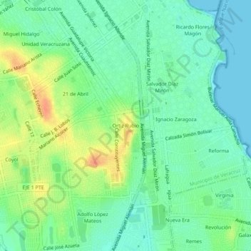 Mapa topográfico Ortiz Rubio, altitude, relevo