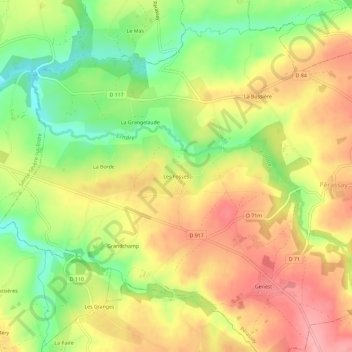 Mapa topográfico Les Fossés, altitude, relevo