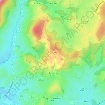 Mapa topográfico Bois de Velle, altitude, relevo