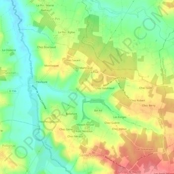 Mapa topográfico Chez Rodier, altitude, relevo