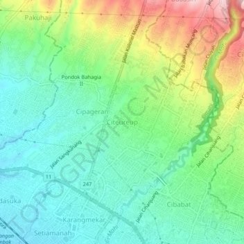 Mapa topográfico Citeureup, altitude, relevo