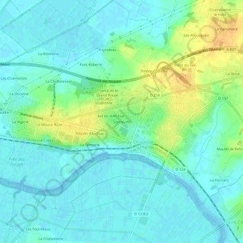 Mapa topográfico Sonneville, altitude, relevo