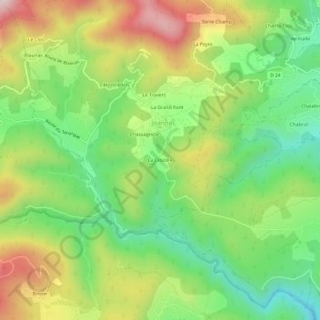 Mapa topográfico La Croizille, altitude, relevo