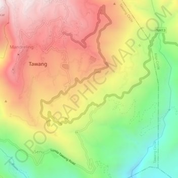 Mapa topográfico Jang, altitude, relevo