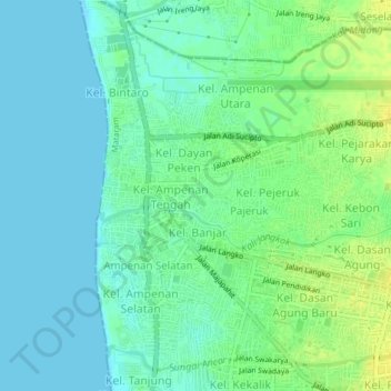 Mapa topográfico Ampenan Tengah, altitude, relevo