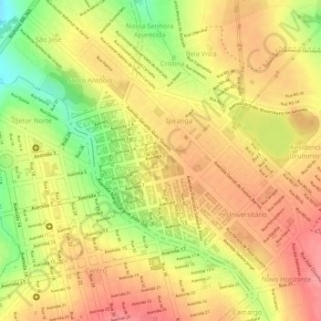 Mapa topográfico Pinha, altitude, relevo