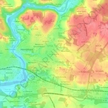 Mapa topográfico Le Quimpéro, altitude, relevo
