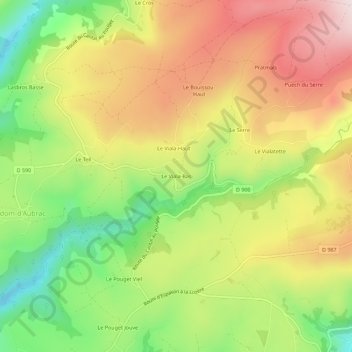 Mapa topográfico Le Viala-Bas, altitude, relevo