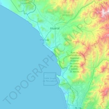 Mapa topográfico Los Lobos, altitude, relevo