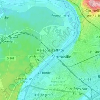 Mapa topográfico Maisons-Laffitte, altitude, relevo