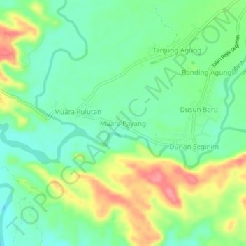 Mapa topográfico Muara Payang, altitude, relevo