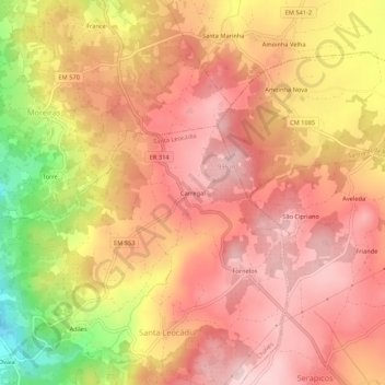 Mapa topográfico Carregal, altitude, relevo