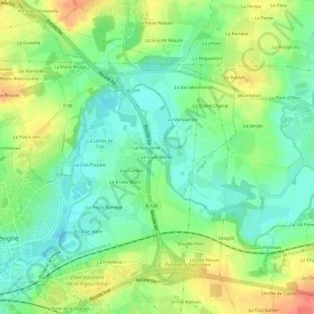 Mapa topográfico Le Vault Martin, altitude, relevo