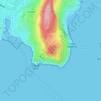 Mapa topográfico Mont Boron, altitude, relevo
