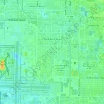 Mapa topográfico Drew Park, altitude, relevo