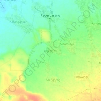 Mapa topográfico Rajegwesi, altitude, relevo