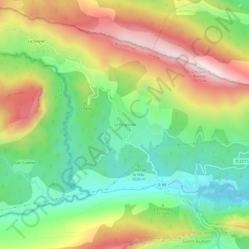 Mapa topográfico Le Prignolet, altitude, relevo
