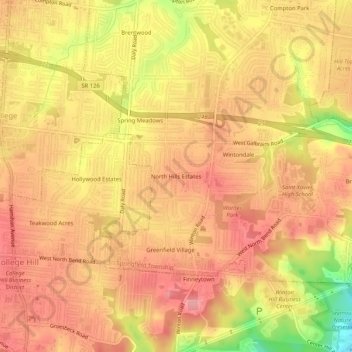 Mapa topográfico North Hills Estates, altitude, relevo