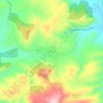 Mapa topográfico Benassal, altitude, relevo