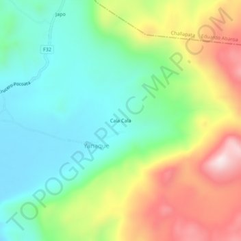 Mapa topográfico Cala Cala, altitude, relevo