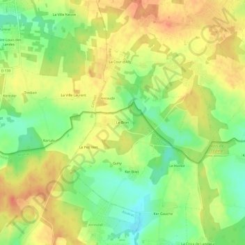 Mapa topográfico Le Bran, altitude, relevo