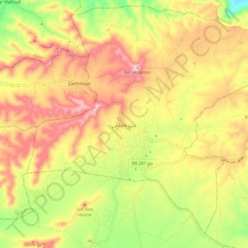 Mapa topográfico Beni Khedache, altitude, relevo