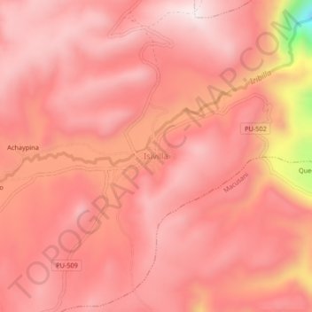 Mapa topográfico Isivilla, altitude, relevo
