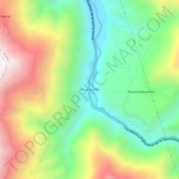 Mapa topográfico Huaracalla, altitude, relevo