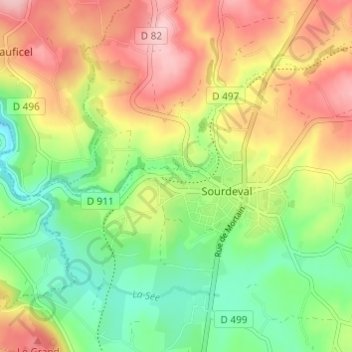 Mapa topográfico Rochefort, altitude, relevo