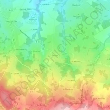 Mapa topográfico Coussat, altitude, relevo