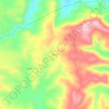 Mapa topográfico Tocoy, altitude, relevo