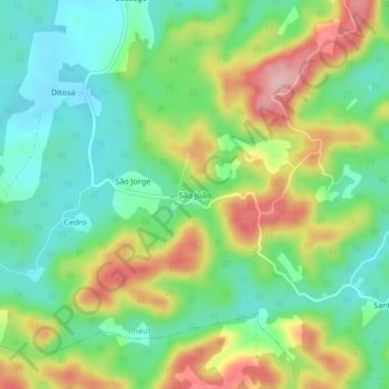 Mapa topográfico São João, altitude, relevo