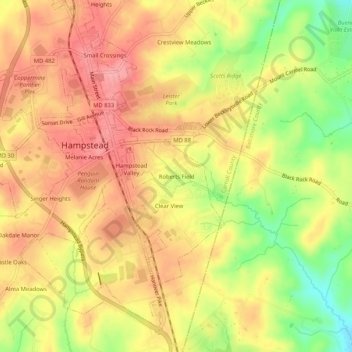 Mapa topográfico Roberts Field, altitude, relevo
