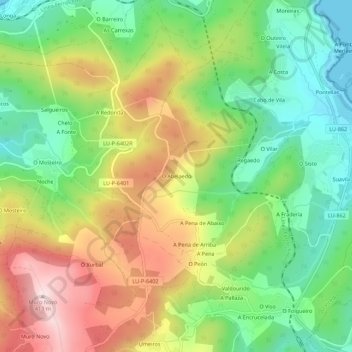 Mapa topográfico O Abelaedo, altitude, relevo
