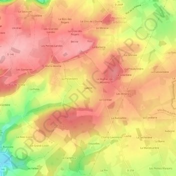 Mapa topográfico Valette, altitude, relevo