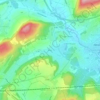 Mapa topográfico Byans, altitude, relevo
